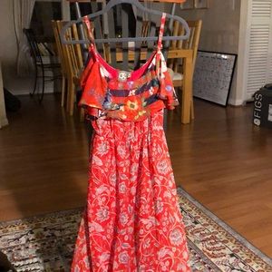 Maxi-midi floral anthro dress with pretty birds